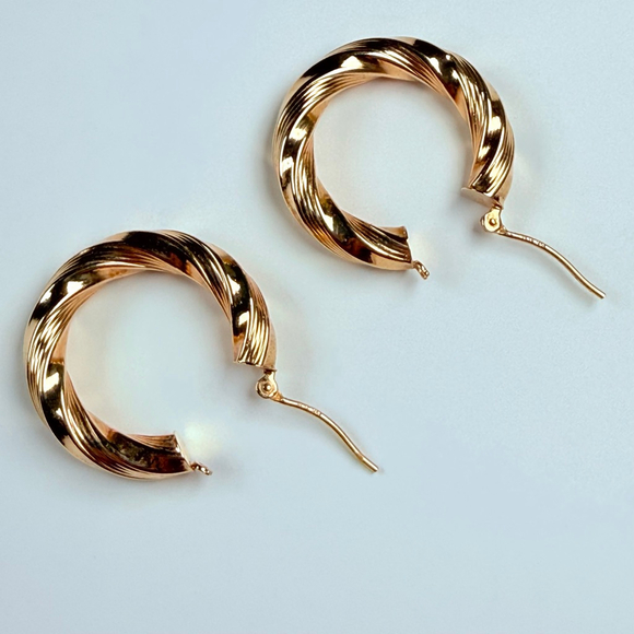 14K Solid Yellow Gold Jacmel Mauritius 24MM Twist Textured Hoop Earrings JCM - Picture 6 of 8